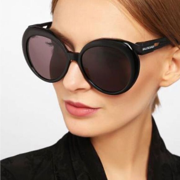 Balenciaga Sunglasses BB0024SA 001 Black Tortoise Round Frames with Brown Lenses